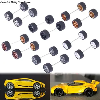 1 комплект автомобильных колес 1:64 для Hotwheels, резиновая шина с колесной осью, модель автомобиля, модифицированная деталь, игрушки для гоночных автомобилей 