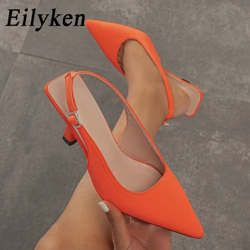 Eilyken/ Новые модные женские туфли-лодочки с острым носком, Элегантные туфли-шлепанцы на низком каблуке с неглубоким ремешком и пряжкой, Вечерние платья, Сандалии Mujer