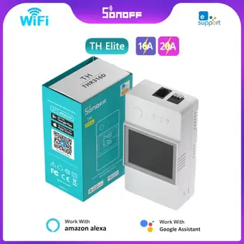 SONOFF TH Elite 16A /20A Интеллектуальный WiFi-переключатель температуры и влажности с сухим контактом, мониторинг в режиме реального времени через eWeLink Alexa Google Home