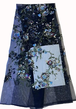 Высококачественная ткань из французского тюля с кружевной вышивкой, европейские и американские модные платья с вышивкой в стиле ретро с пайетками, платья-чонсам