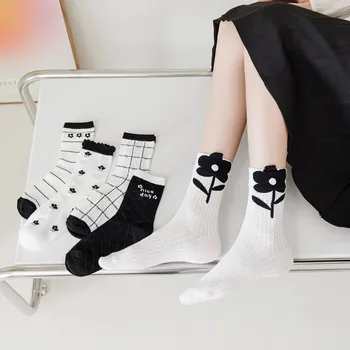 Женские носки нового стиля, весенние модные хлопчатобумажные носки с милым цветком, дышащие длинные повседневные спортивные носки в японском стиле
