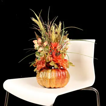 Искусственная тыква на Хэллоуин с цветочным орнаментом, Цветочная композиция, центральное украшение для стола, украшение для сбора урожая, реквизит для вечеринки