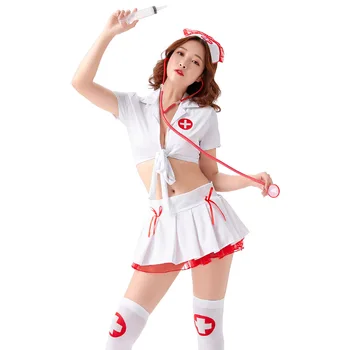 Комплект униформы для косплея медсестры, сексуальный женский костюм для ролевых игр, топ с плиссированной мини-юбкой, шляпа