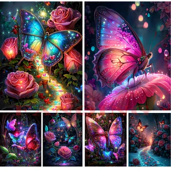 Новые поступления 5D Алмазная живопись Цветок Бабочка Алмазная вышивка Животное Вышивка Крестом Розовые Стразы Полная Мозаика домашнего декора