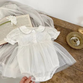 Платье принцессы для девочек, комбинезон для новорожденных 0-24 месяцев, короткий рукав, воротник 